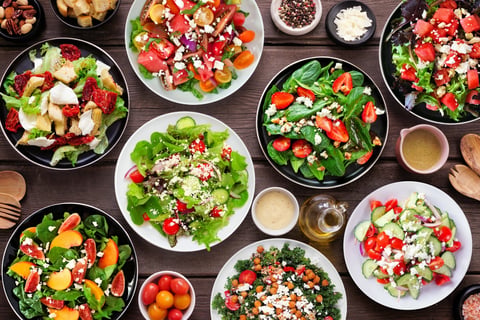 Variety of delicious fresh salads